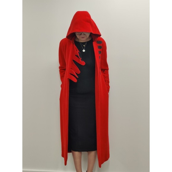 Ultra Rare 90s Vintage RED Stephen Sprouse wool Coat Sz 6 - Picture 3 of 12